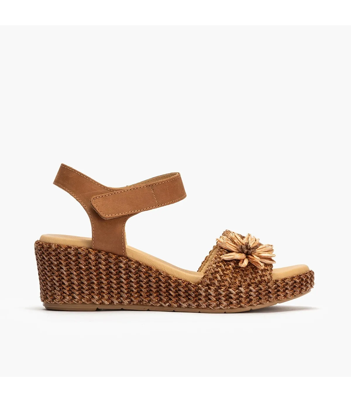 Sandalia de mujer con adorno flor MARRON CLARO