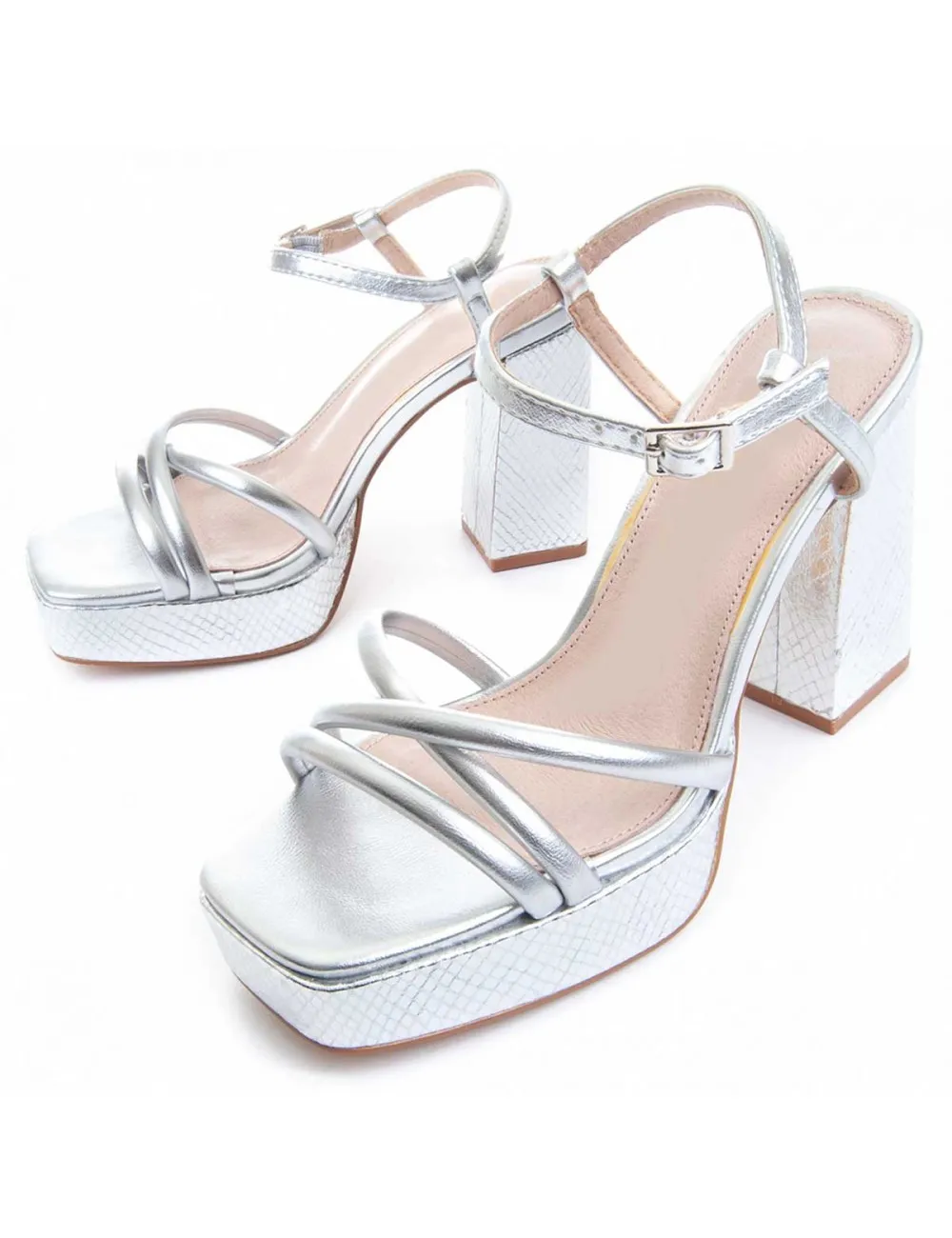 Sandalia De Tacón Para Mujer.  Montevita  Festsand10  88532 Plateado