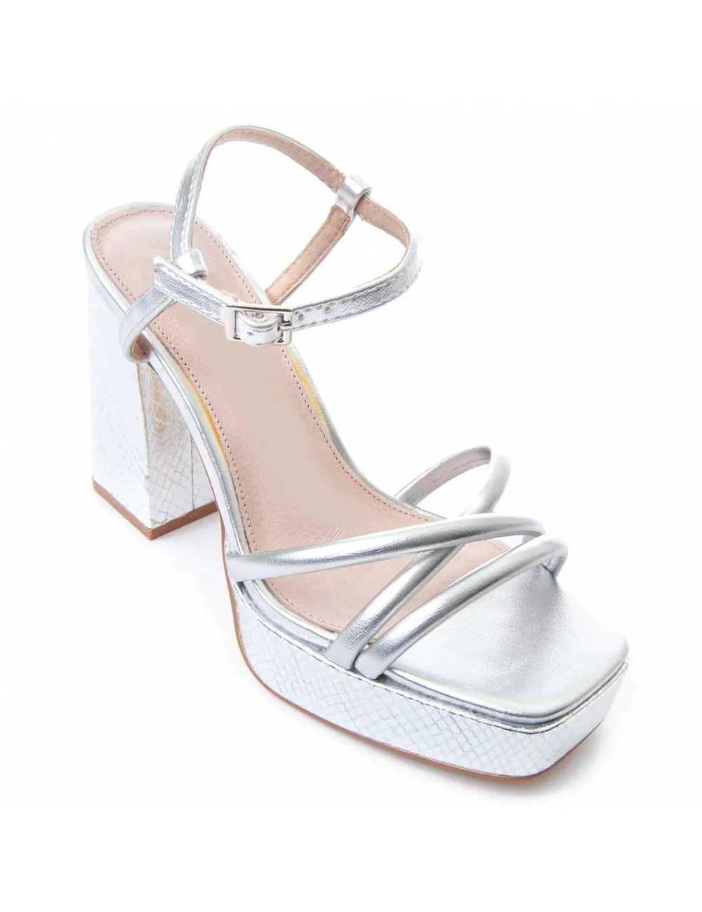Sandalia De Tacón Para Mujer.  Montevita  Festsand10  88532 Plateado