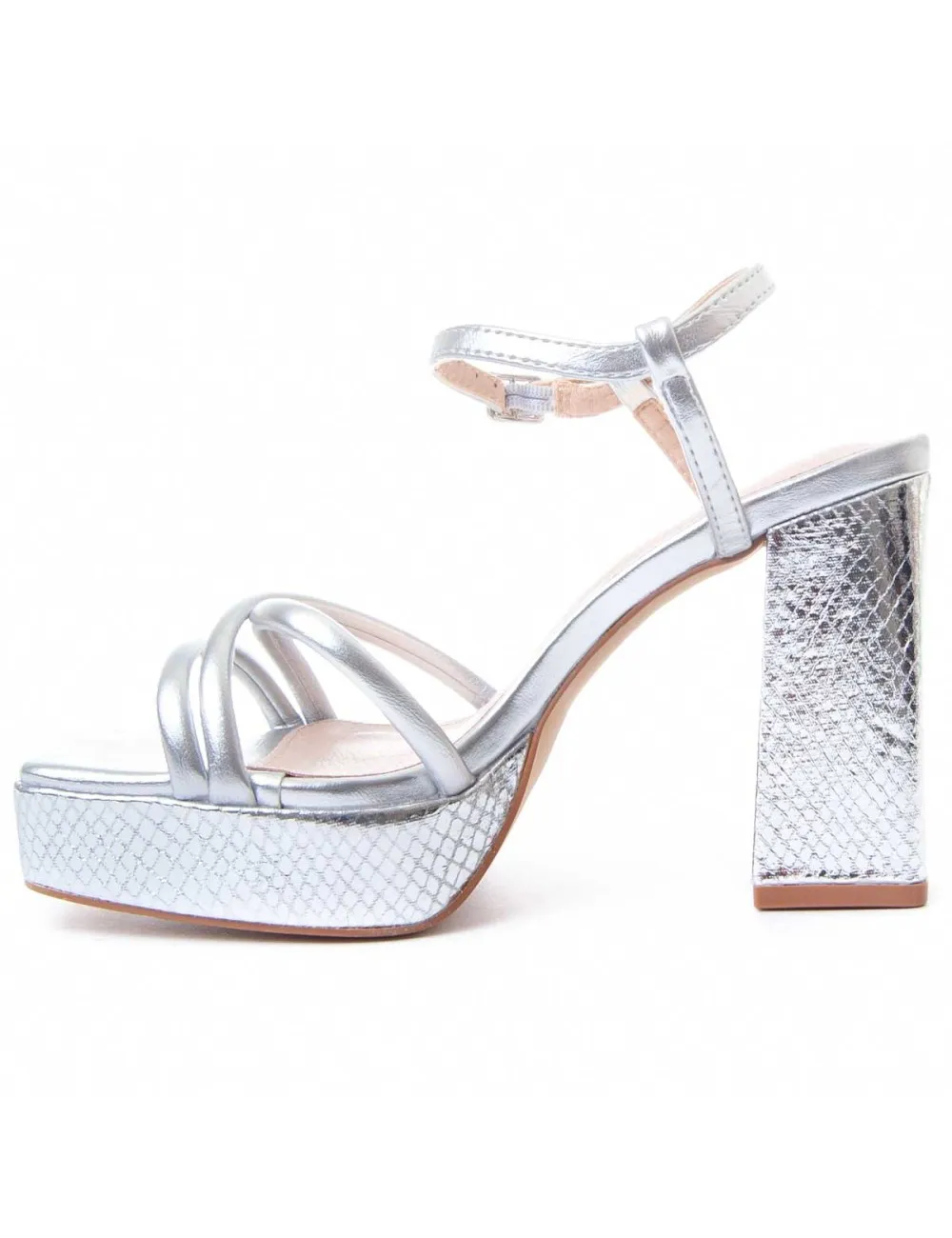 Sandalia De Tacón Para Mujer.  Montevita  Festsand10  88532 Plateado