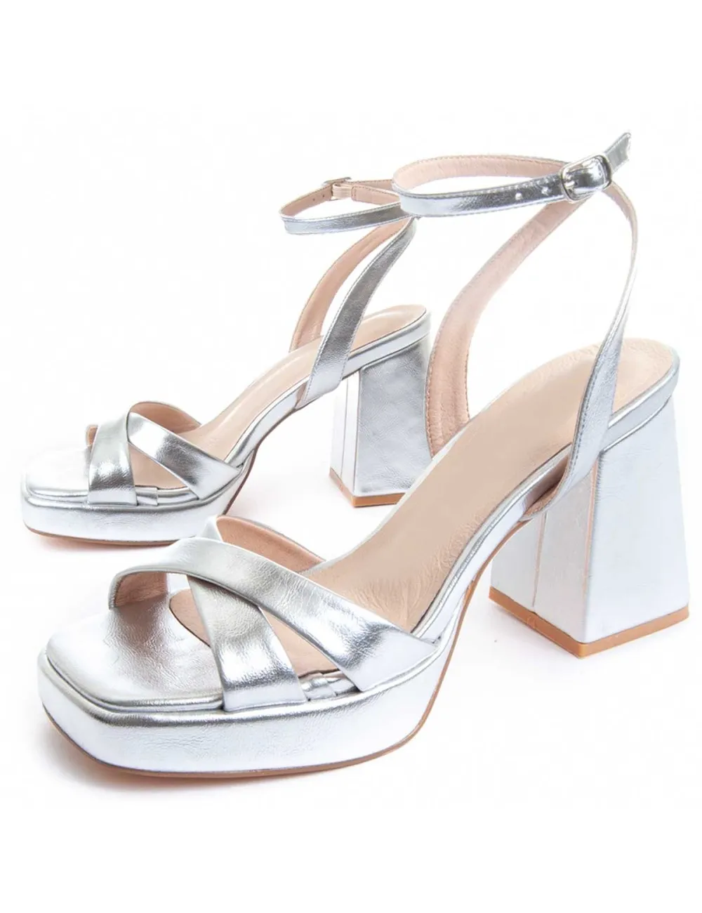 Sandalia De Tacón Para Mujer.  Montevita  Festsand4  88520 Plateado