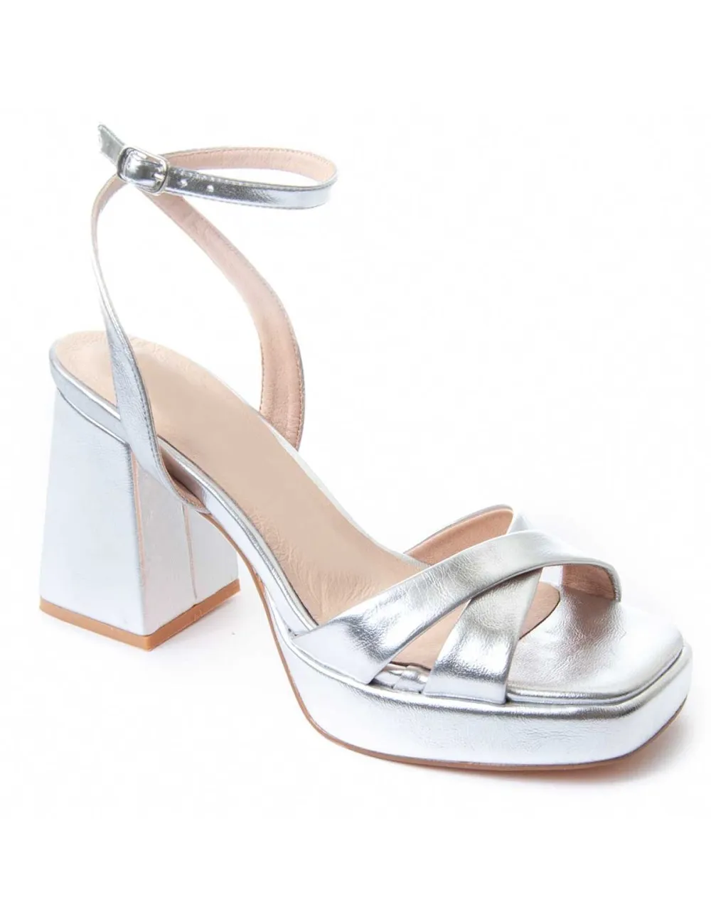 Sandalia De Tacón Para Mujer.  Montevita  Festsand4  88520 Plateado