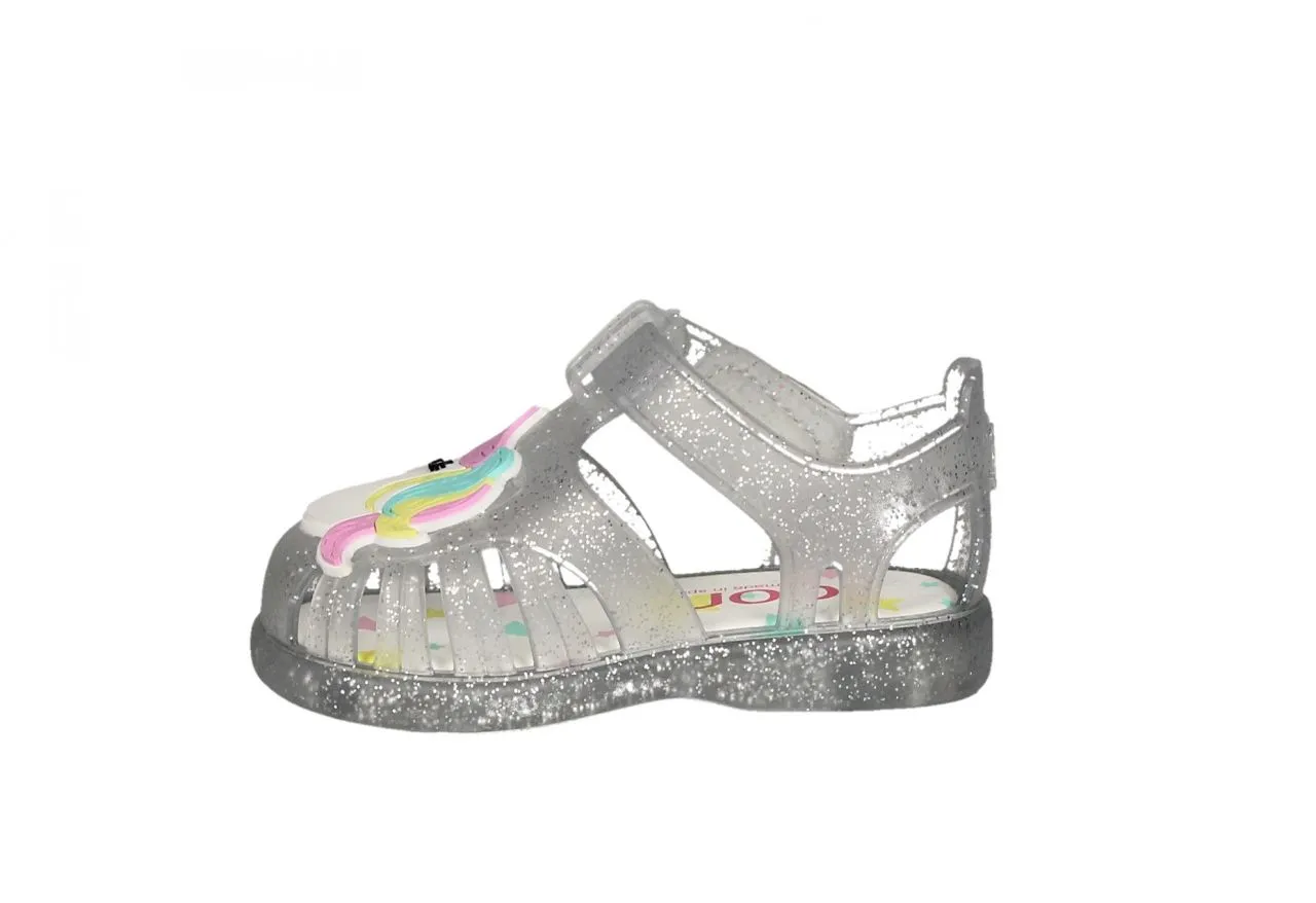 Sandalia Playa Transparente Gllitter Pala Unicornio