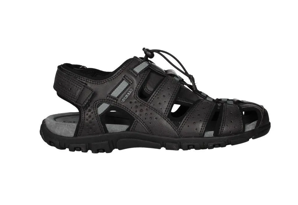 Sandalia Semicubierta Negro Cordones Talon Velcro