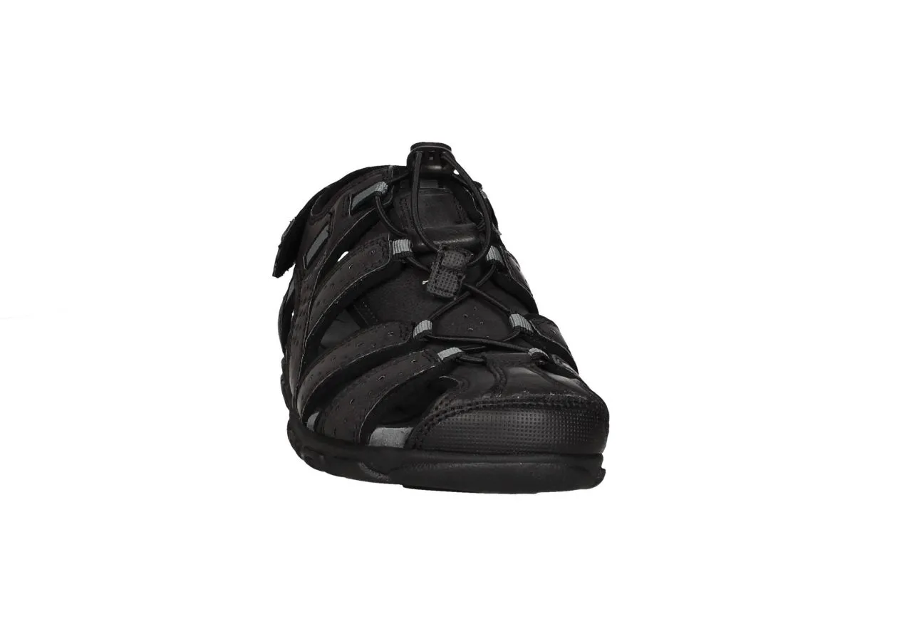 Sandalia Semicubierta Negro Cordones Talon Velcro