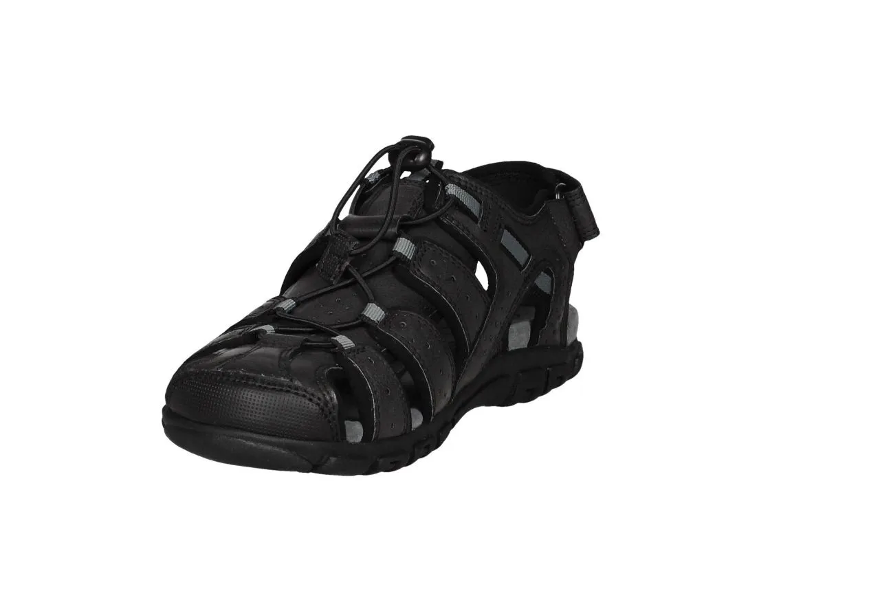 Sandalia Semicubierta Negro Cordones Talon Velcro