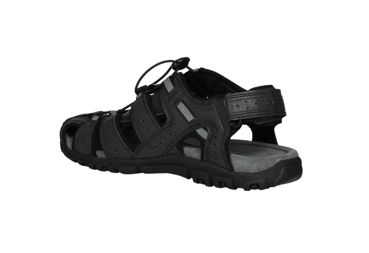 Sandalia Semicubierta Negro Cordones Talon Velcro