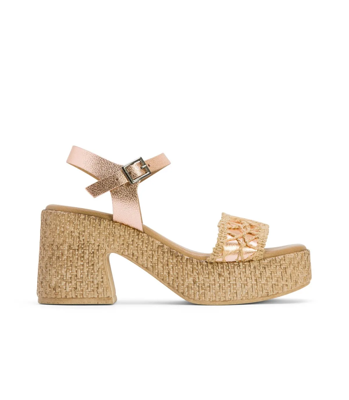 SANDALIA TACON PIEL Y TEXTIL ROSE JERI