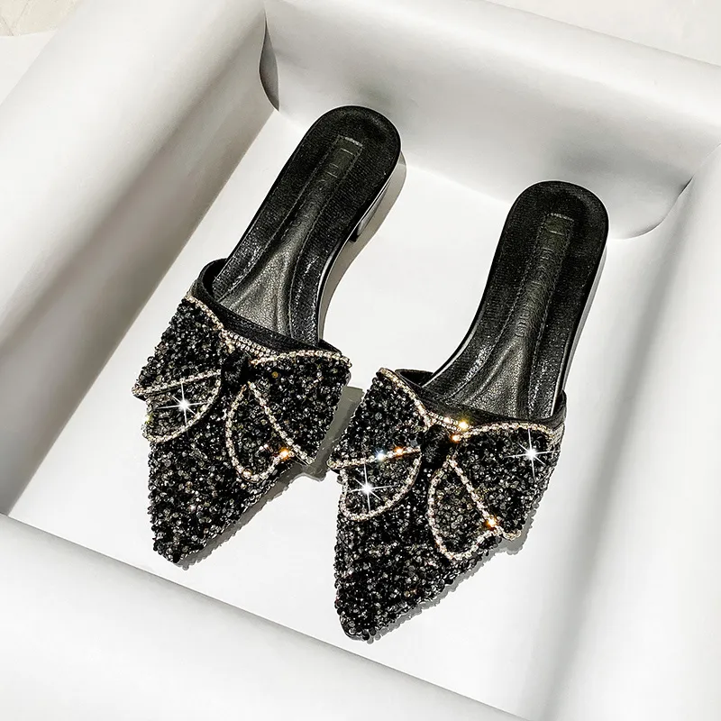 SANDALIAS MINGMAN WOMEN'S SANDALS J2922 DIAMANTE DIAMANTE PEQUEñO ESTILO DE FRAGANCIA BAOTOU MEDIA ZAPATILLAS MEDIAS DE MO