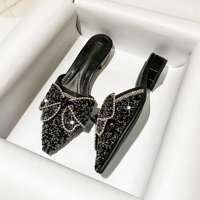 SANDALIAS MINGMAN WOMEN'S SANDALS J2922 DIAMANTE DIAMANTE PEQUEñO ESTILO DE FRAGANCIA BAOTOU MEDIA ZAPATILLAS MEDIAS DE MO