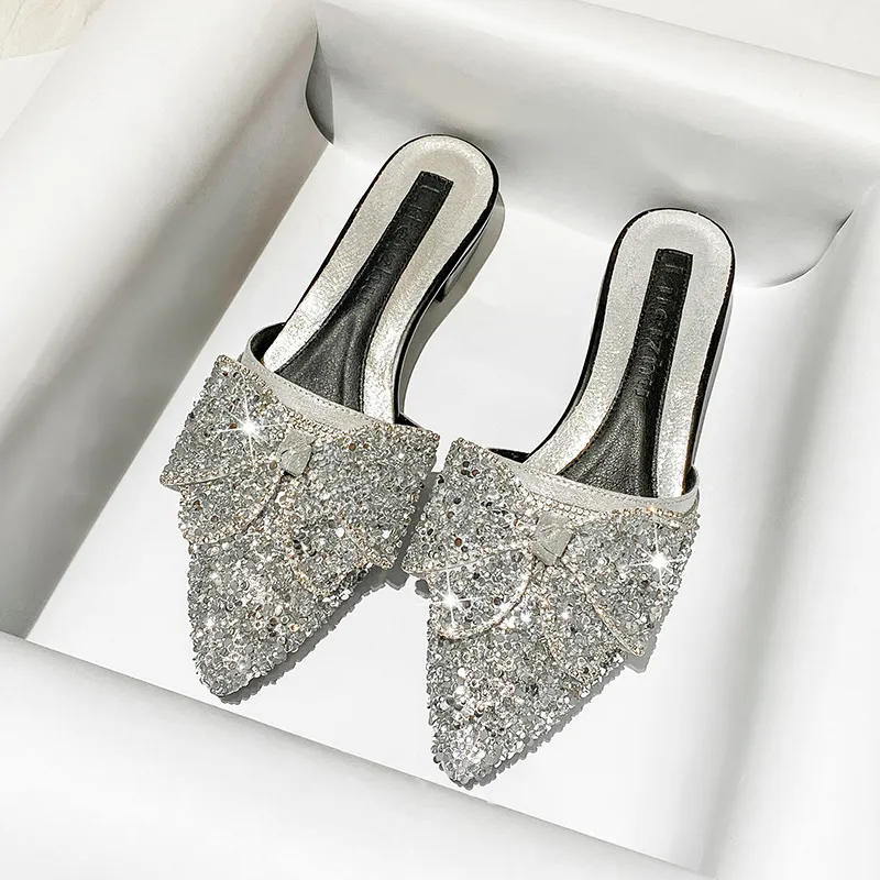 SANDALIAS MINGMAN WOMEN'S SANDALS J2922 DIAMANTE DIAMANTE PEQUEñO ESTILO DE FRAGANCIA BAOTOU MEDIA ZAPATILLAS MEDIAS DE MO