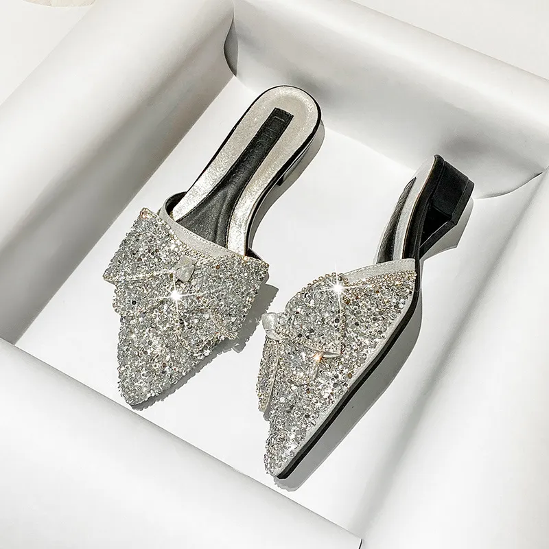 SANDALIAS MINGMAN WOMEN'S SANDALS J2922 DIAMANTE DIAMANTE PEQUEñO ESTILO DE FRAGANCIA BAOTOU MEDIA ZAPATILLAS MEDIAS DE MO