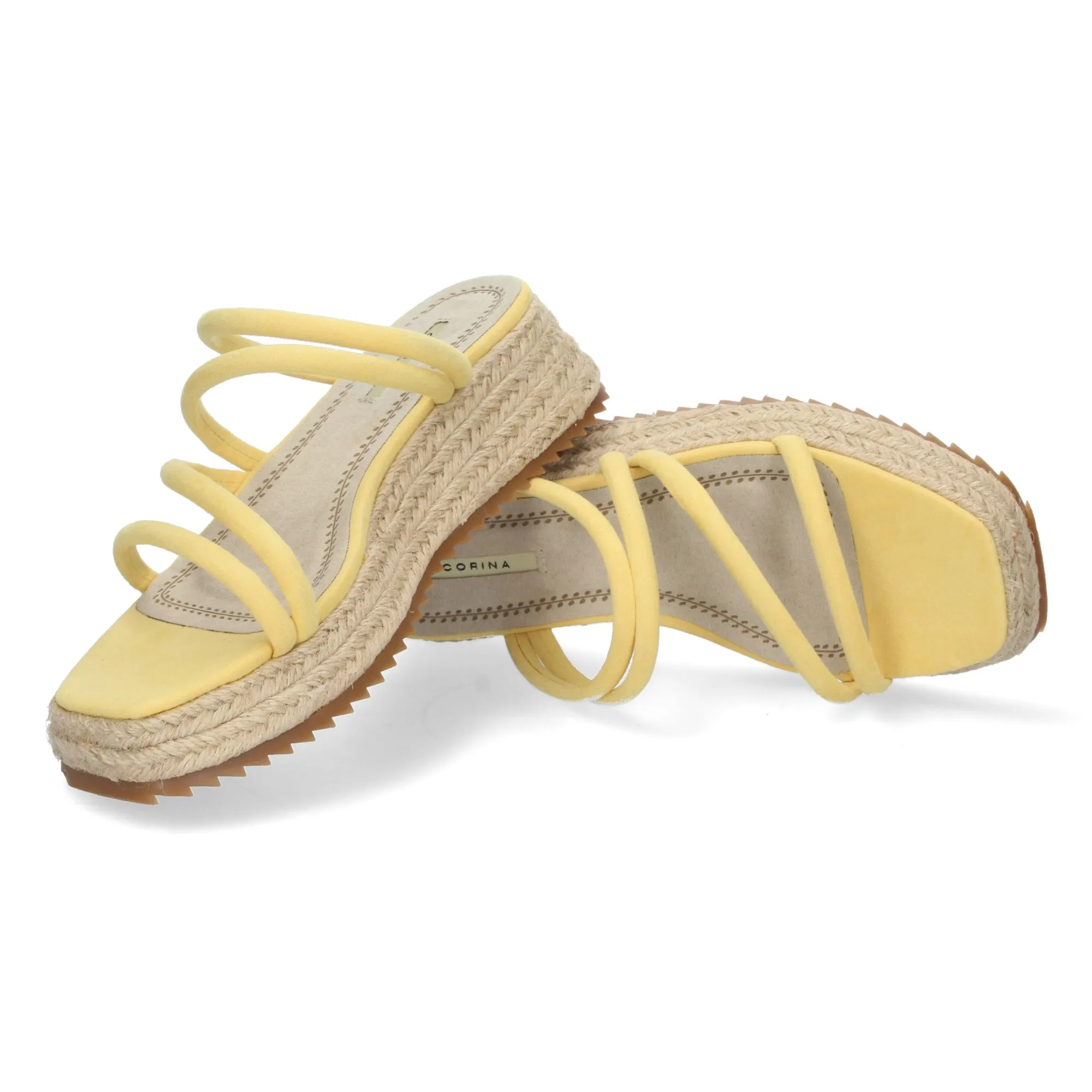 Sandalias planas con yute pala de tiras mujer color amarillo M2397