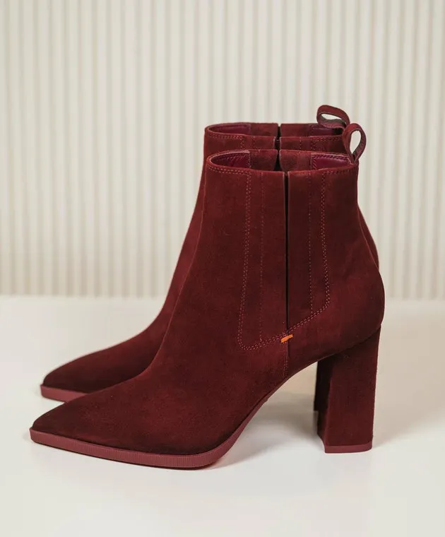 Santoni Estellebt burgundy suede ankle boots