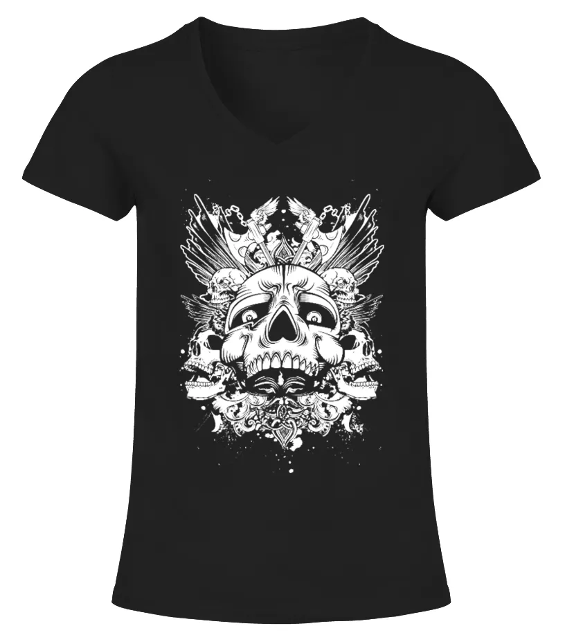 SKULLS HARD ROCK TSHIRT CAMISETA CUELLO PICO MUJER
