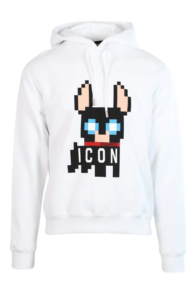 Sudadera blanca con capucha y logo perro 