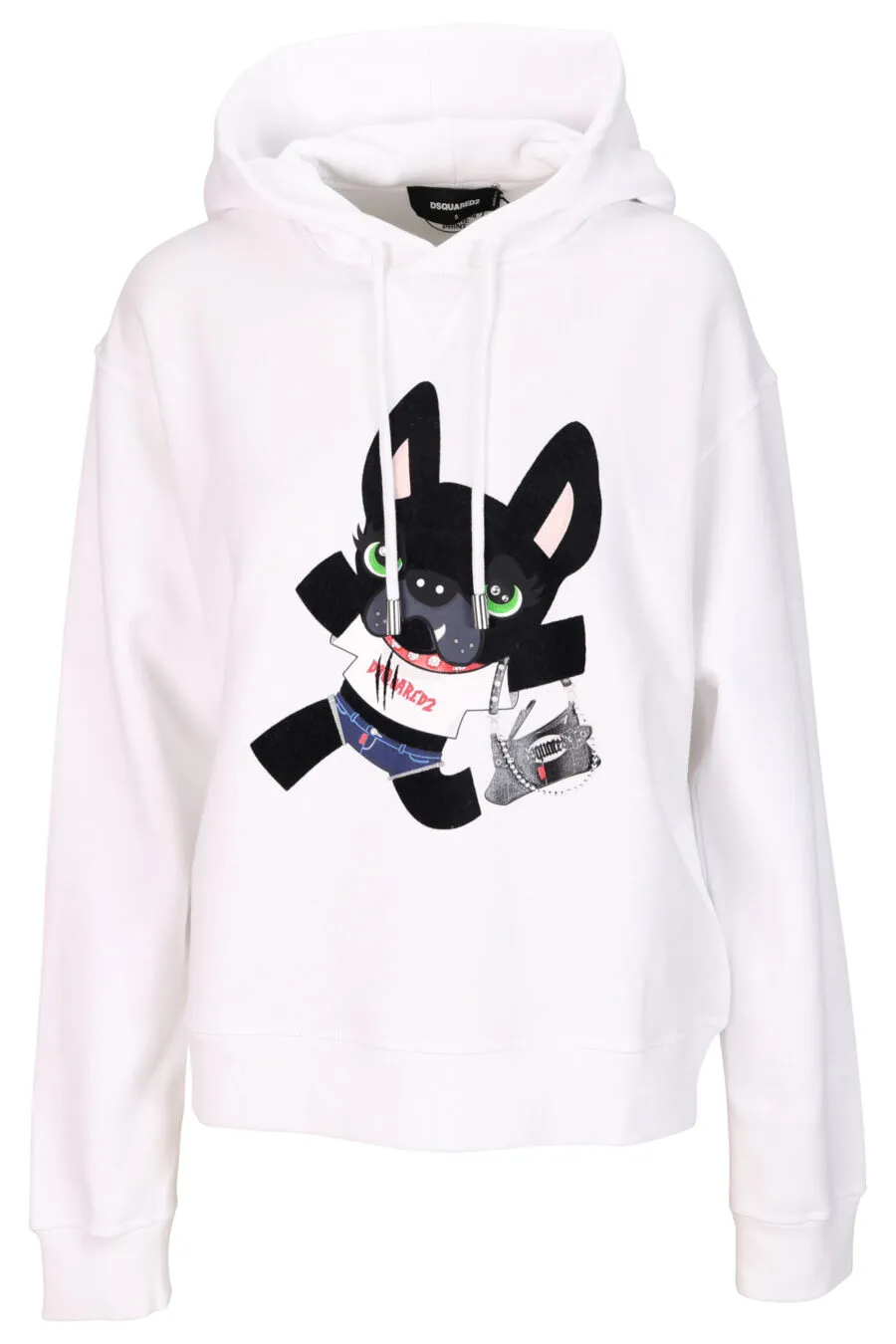 Sudadera blanca con capucha y maxilogo perro