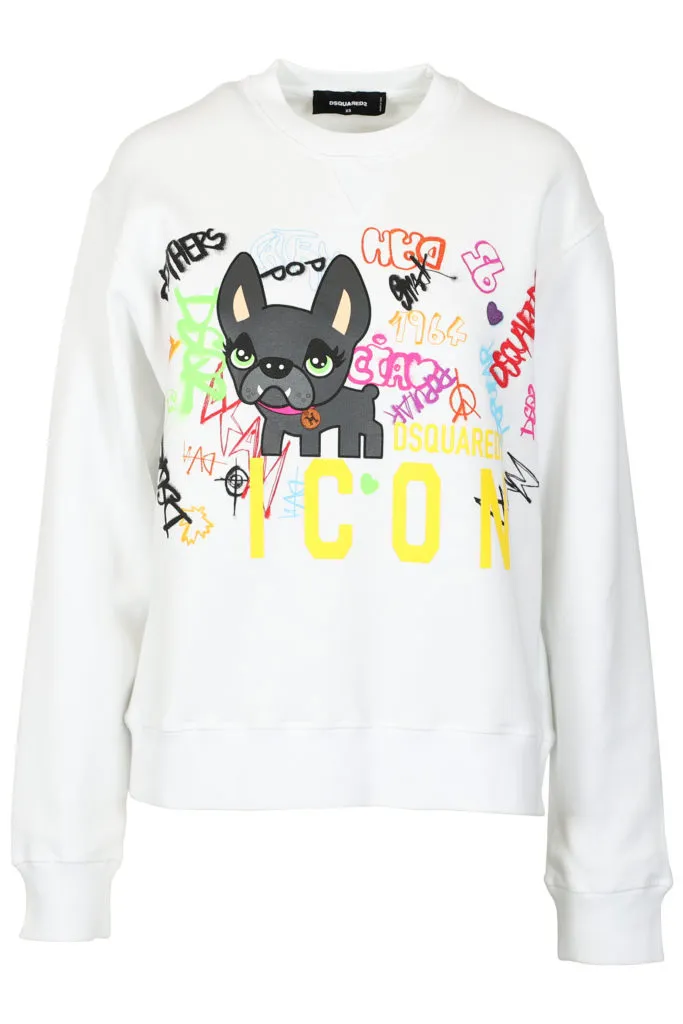 Sudadera blanca con perro y graffiti