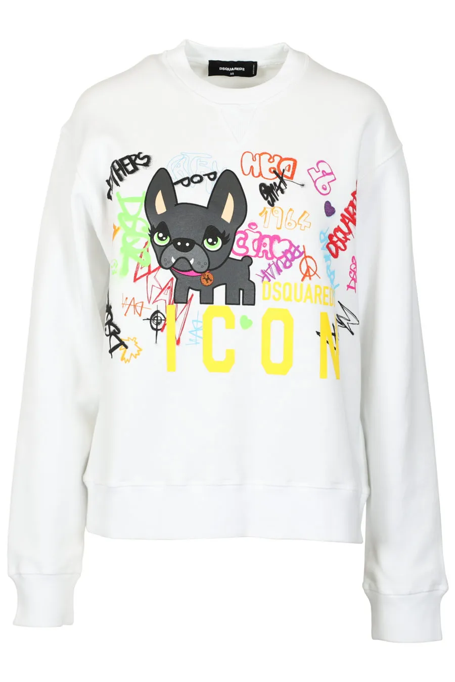 Sudadera blanca con perro y graffiti