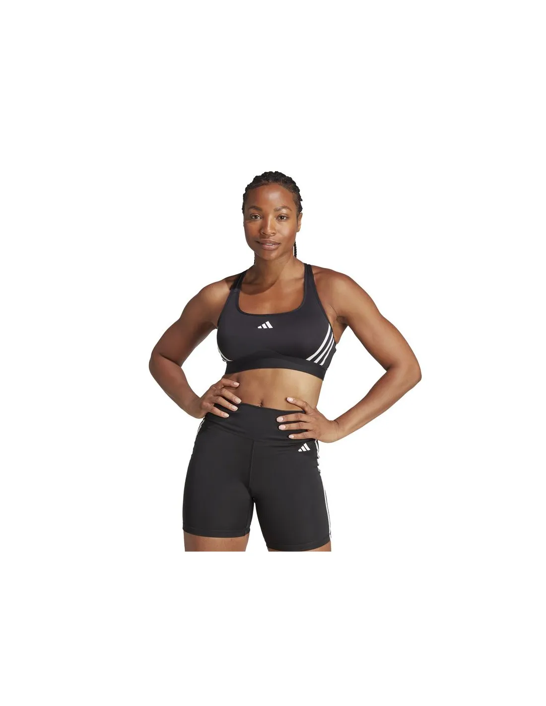 Sujetador Deportivo adidas Essentials Powereact Mid support 3Bandas Mujer Negro