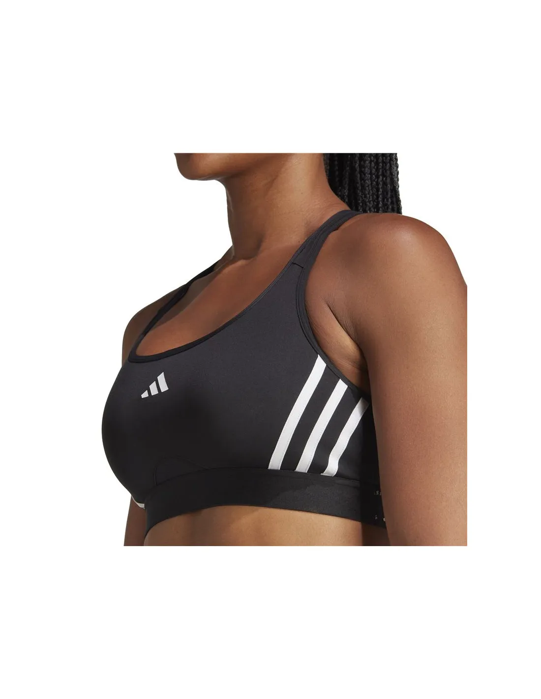 Sujetador Deportivo adidas Essentials Powereact Mid support 3Bandas Mujer Negro