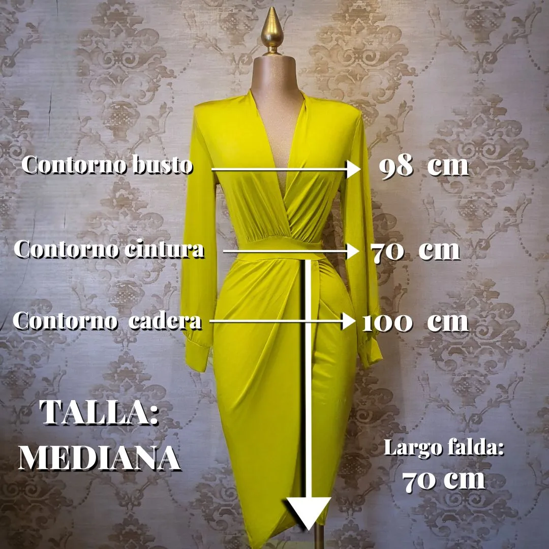 Vestido Amarillo Corto con Lycra Manga Larga