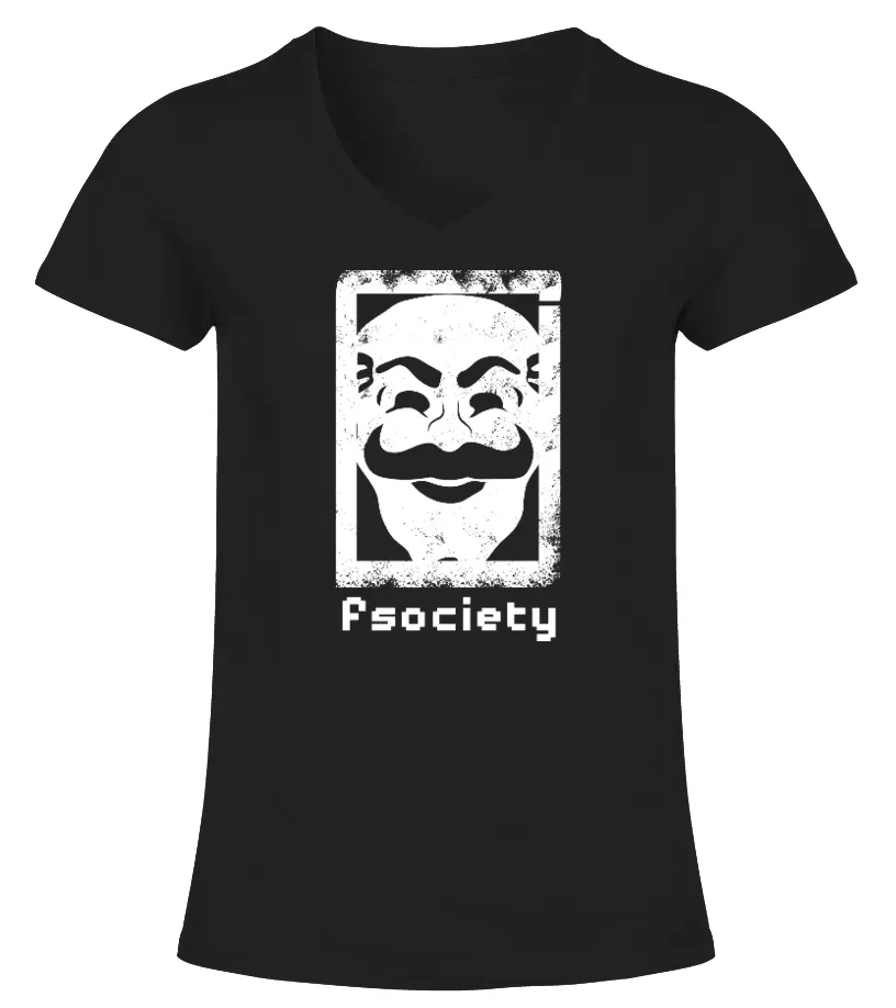 WE ARE FSOCIETY CAMISETA CUELLO PICO MUJER