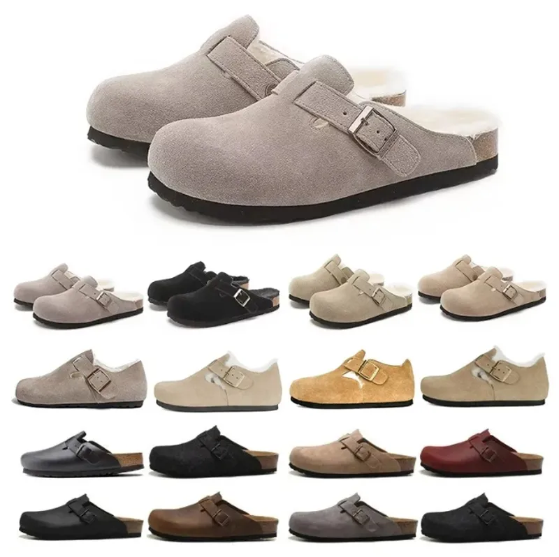 Zapatillas Boston Shearling Diseñador de moda Hombres Mujeres Cuero de Londres Gamuza de vaca Zapatillas Baotou Clásicos de lujo