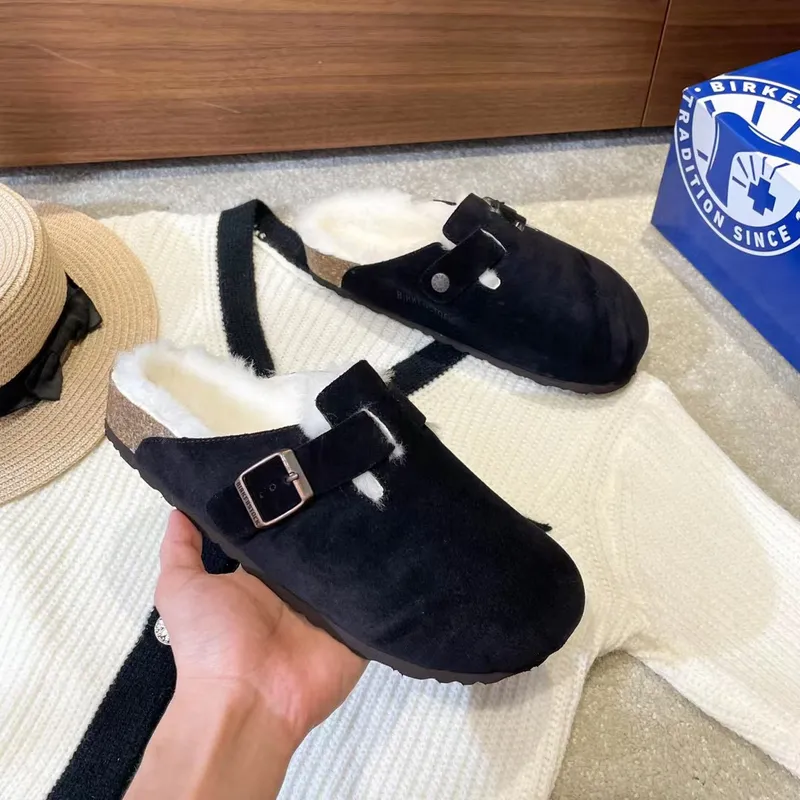 Zapatillas Boston Shearling Diseñador de moda Hombres Mujeres Cuero de Londres Gamuza de vaca Zapatillas Baotou Clásicos de lujo