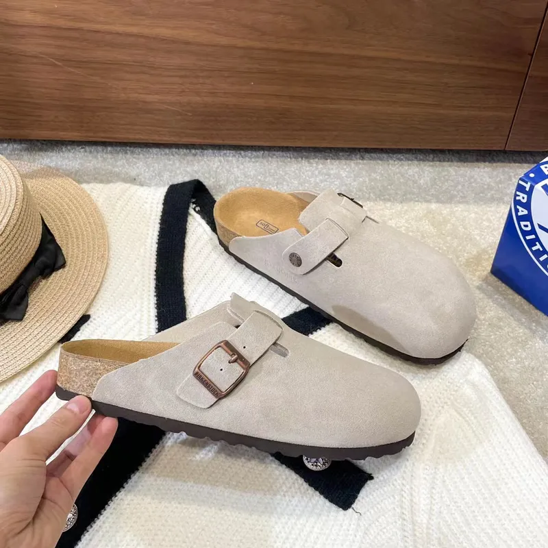 Zapatillas Boston Shearling Diseñador de moda Hombres Mujeres Cuero de Londres Gamuza de vaca Zapatillas Baotou Clásicos de lujo