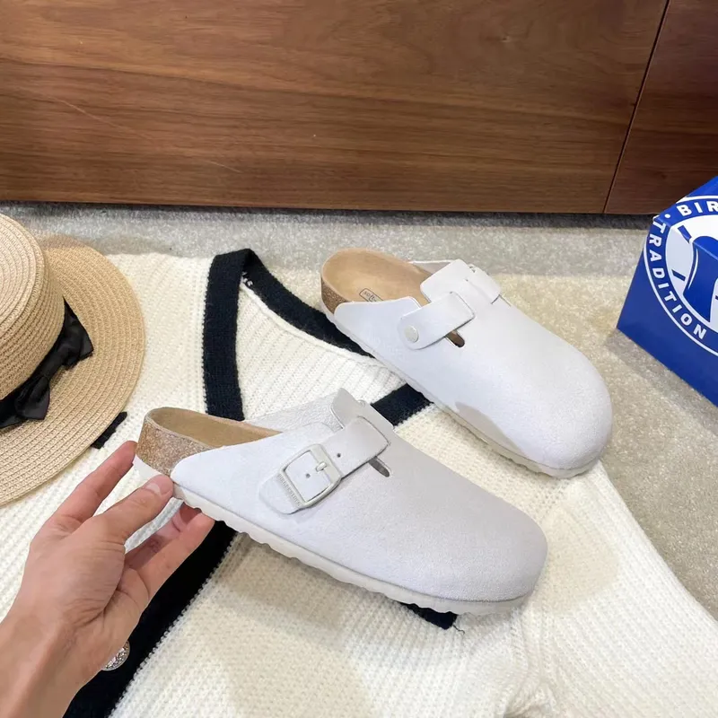 Zapatillas Boston Shearling Diseñador de moda Hombres Mujeres Cuero de Londres Gamuza de vaca Zapatillas Baotou Clásicos de lujo