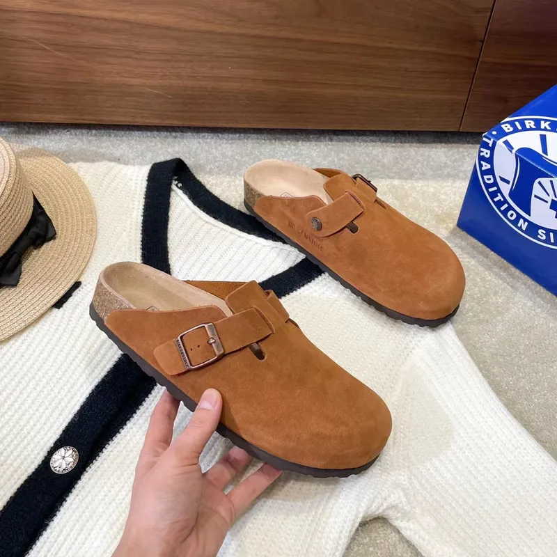 Zapatillas Boston Shearling Diseñador de moda Hombres Mujeres Cuero de Londres Gamuza de vaca Zapatillas Baotou Clásicos de lujo