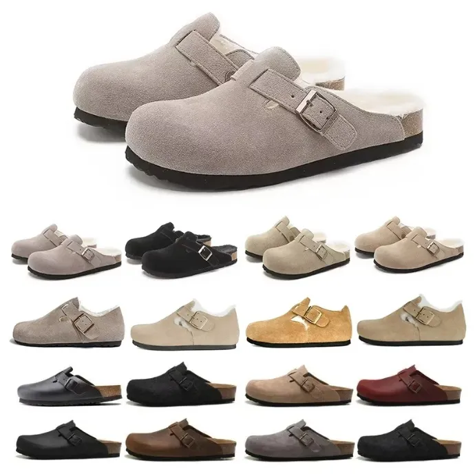 Zapatillas Boston Shearling Diseñador de moda Hombres Mujeres Cuero de Londres Gamuza de vaca Zapatillas Baotou Clásicos de lujo