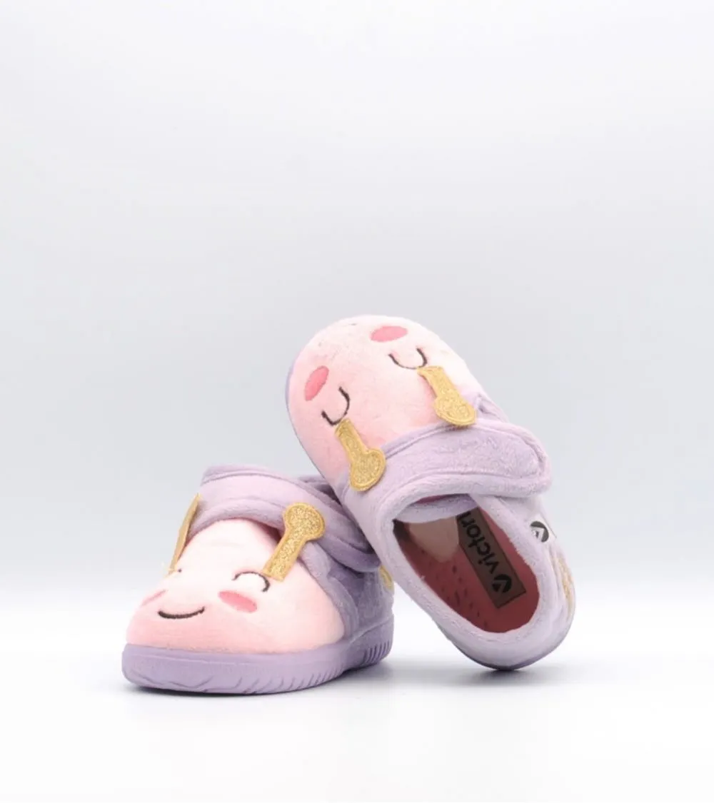 ZAPATILLAS DE CASA VICTORIA VELCRO OJALÁ ANIMALES MARIPOSA LILA