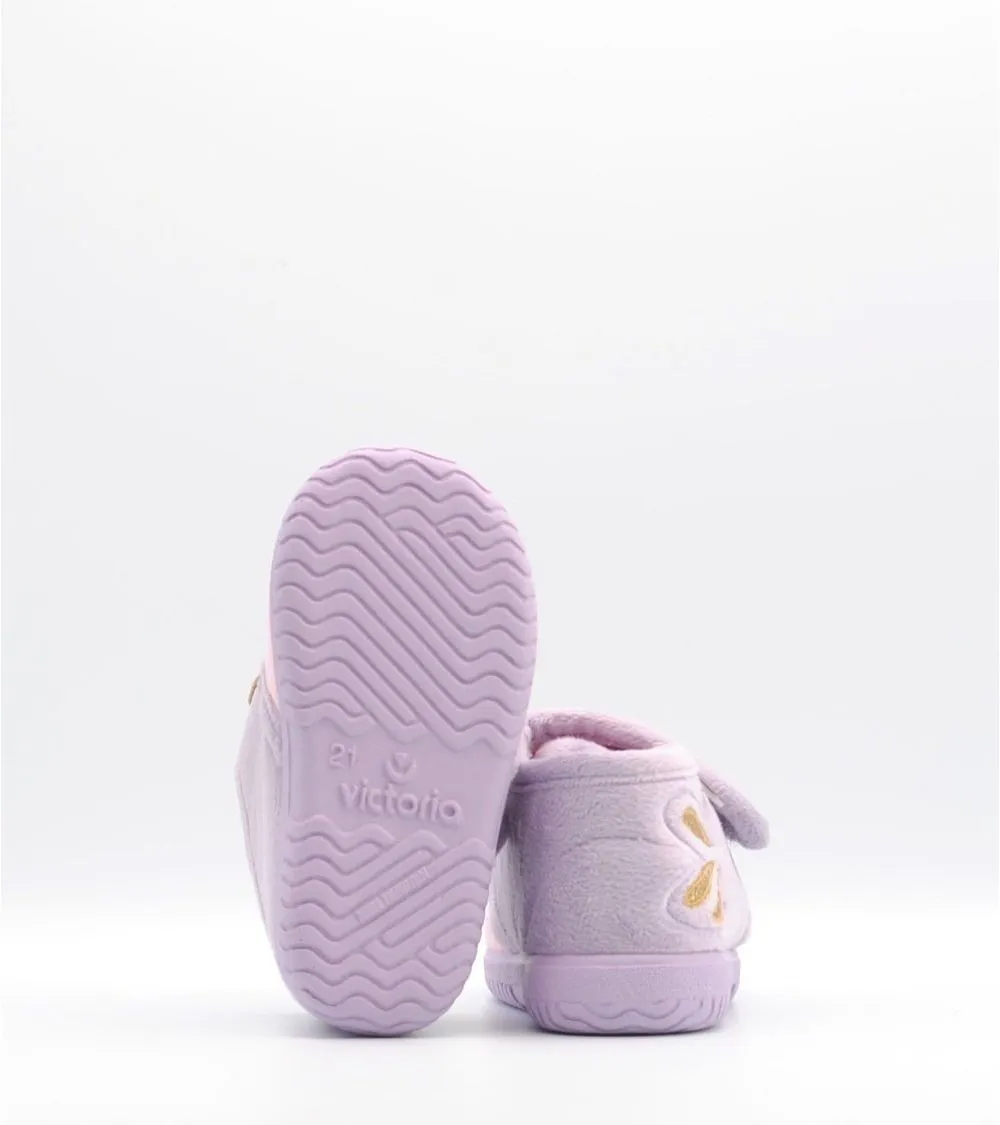 ZAPATILLAS DE CASA VICTORIA VELCRO OJALÁ ANIMALES MARIPOSA LILA