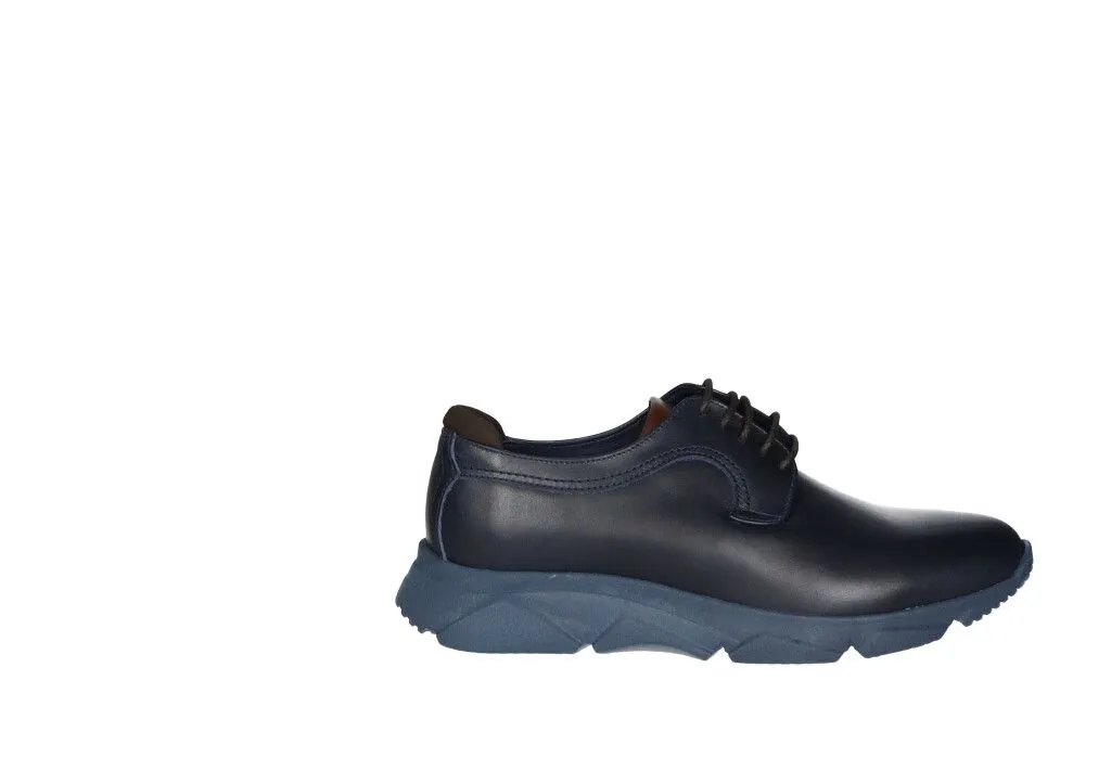 Zapato Cordon Piel Liso Azul Cordones y Filo Talon Marron