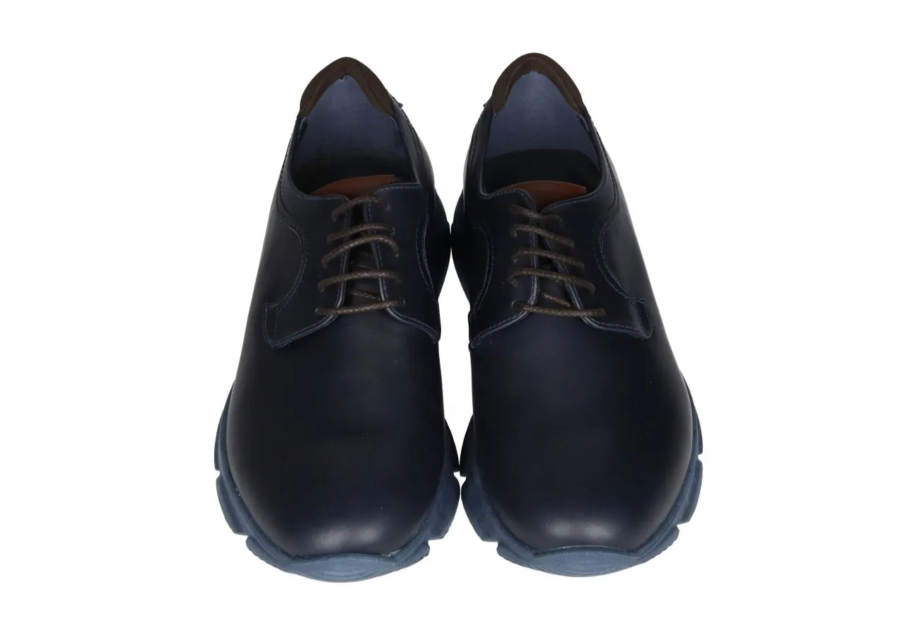 Zapato Cordon Piel Liso Azul Cordones y Filo Talon Marron