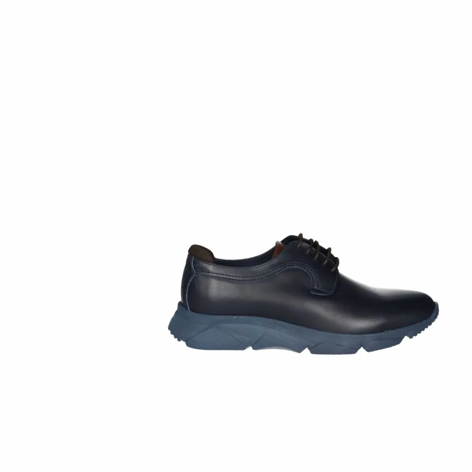 Zapato Cordon Piel Liso Azul Cordones y Filo Talon Marron