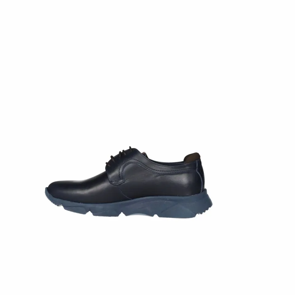 Zapato Cordon Piel Liso Azul Cordones y Filo Talon Marron