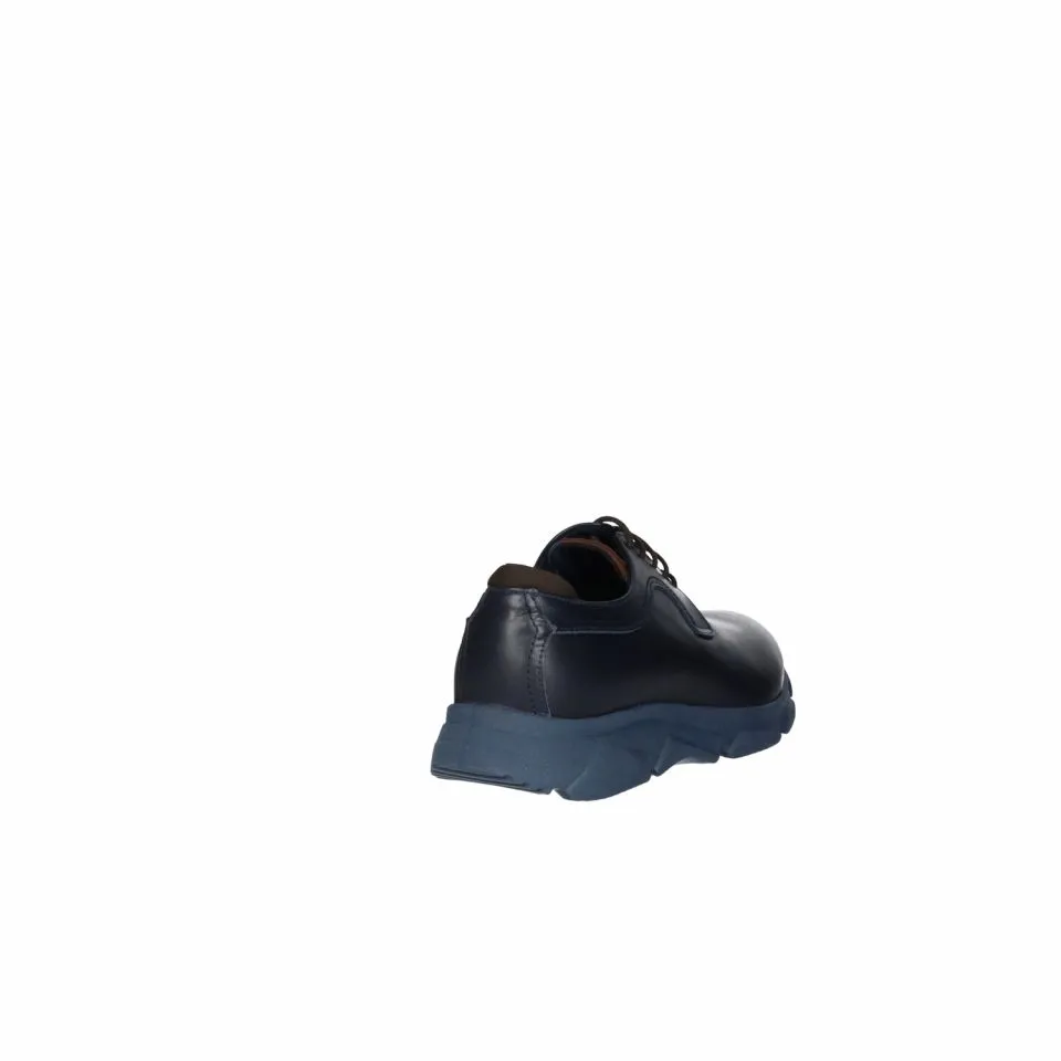 Zapato Cordon Piel Liso Azul Cordones y Filo Talon Marron
