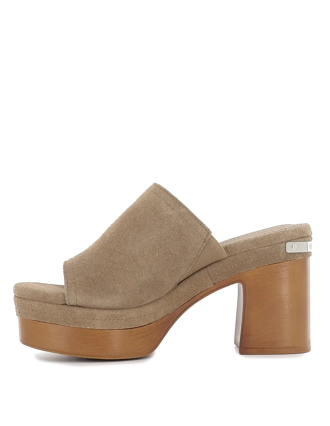 Zueco serraje taupe tacón ancho madera mujer CARMELA