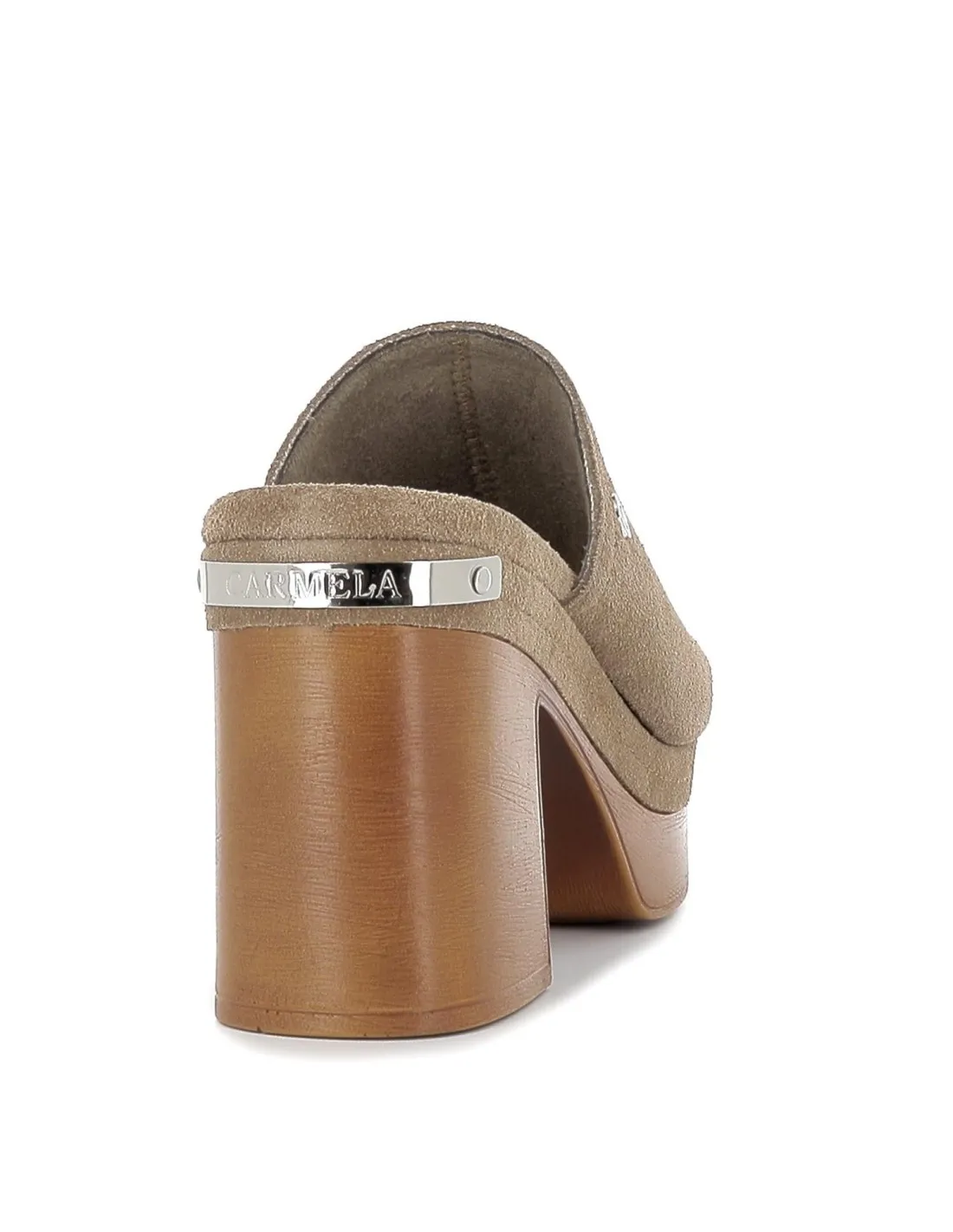 Zueco serraje taupe tacón ancho madera mujer CARMELA