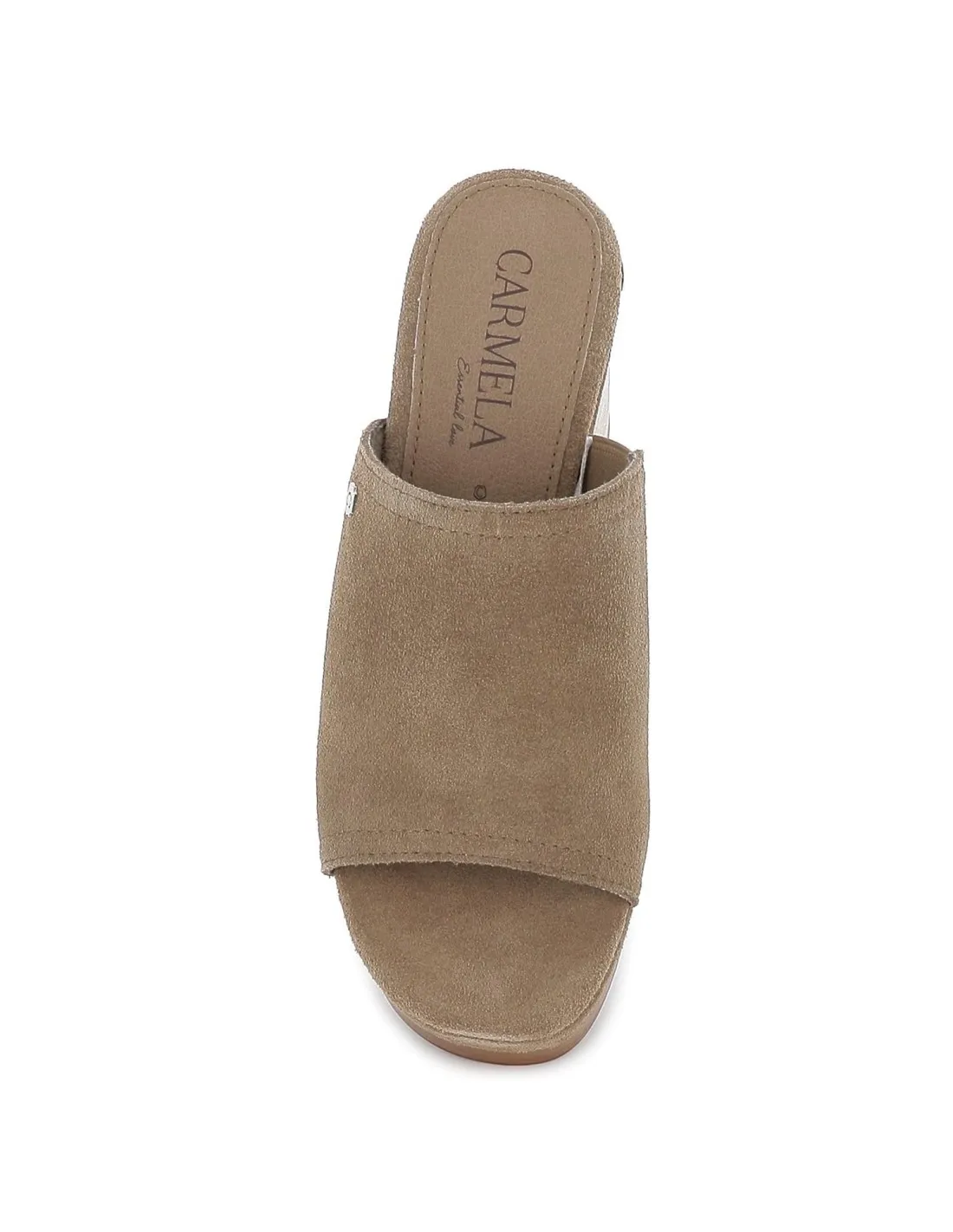 Zueco serraje taupe tacón ancho madera mujer CARMELA