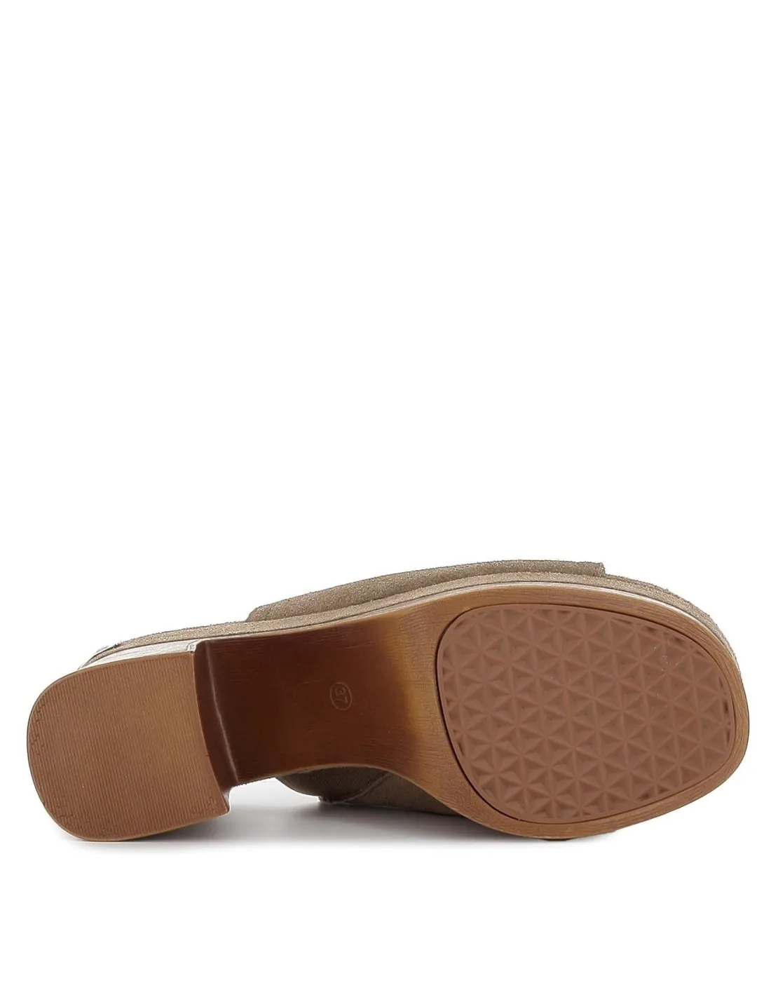 Zueco serraje taupe tacón ancho madera mujer CARMELA